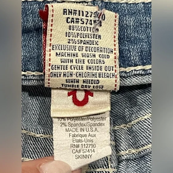 TRUE RELIGION Women Sequin Pocket Skinny  Light Denim Size 31  USA - Picture 6 of 7